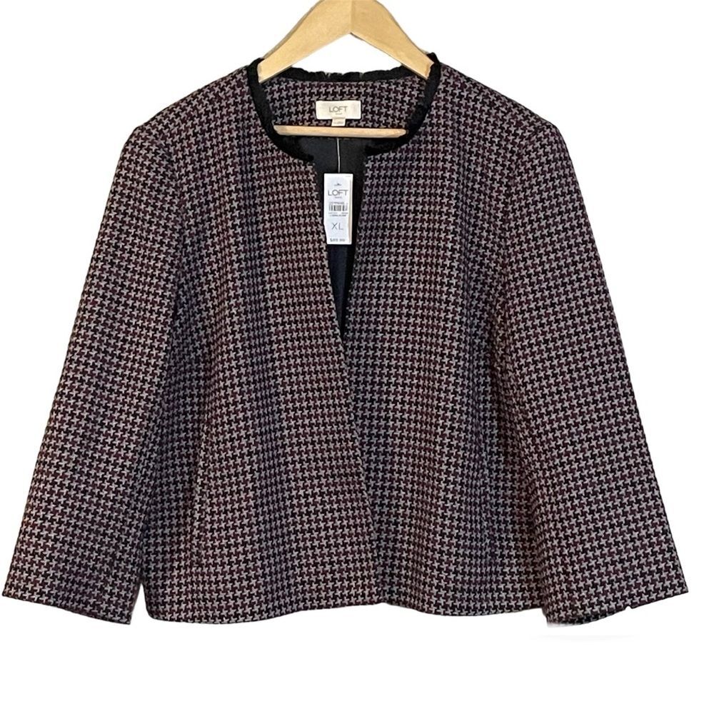 NEW AnnTaylor/Loft cropped houndstooth blazer. Fringe neckline. Women’s XL